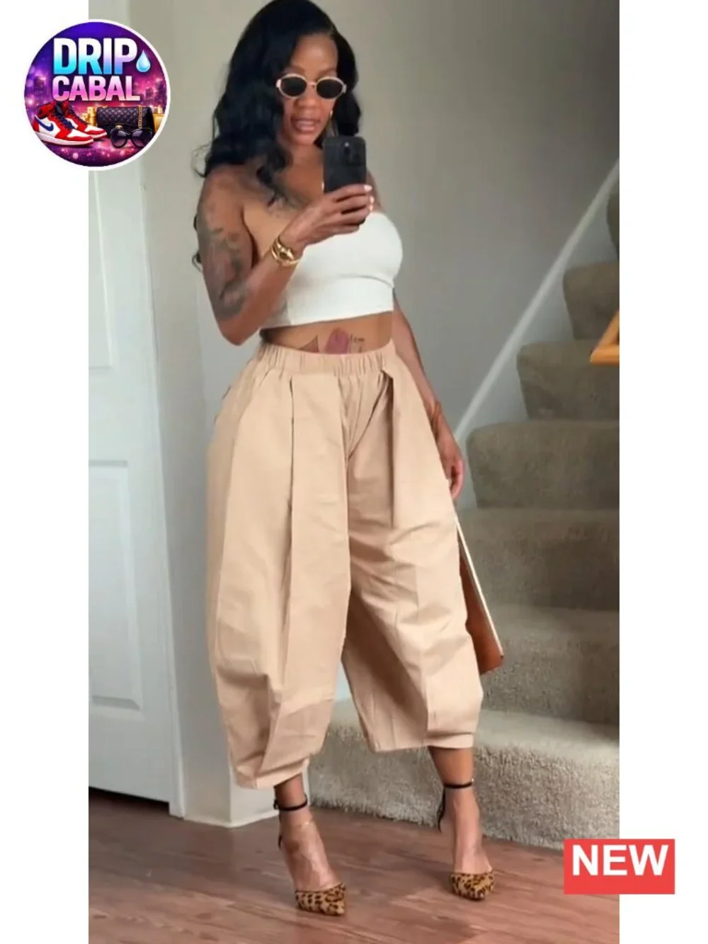 High Waisted Wide Leg Cropped Pants Loose Fit Ankle Palazzo Trousers with